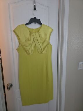 St. John Lemon Lime Midi Dress with Cross Neck Detail